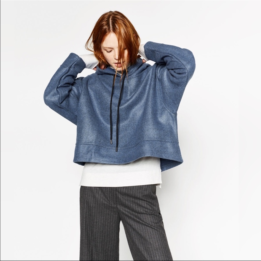 Zara Heather Blue Oversized Crew Neck Sweater